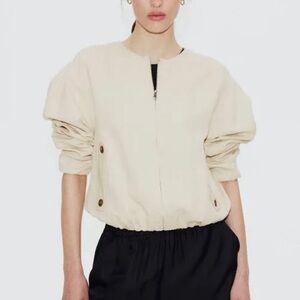 H&M Light Beige Linen Blend Bomber Jacket